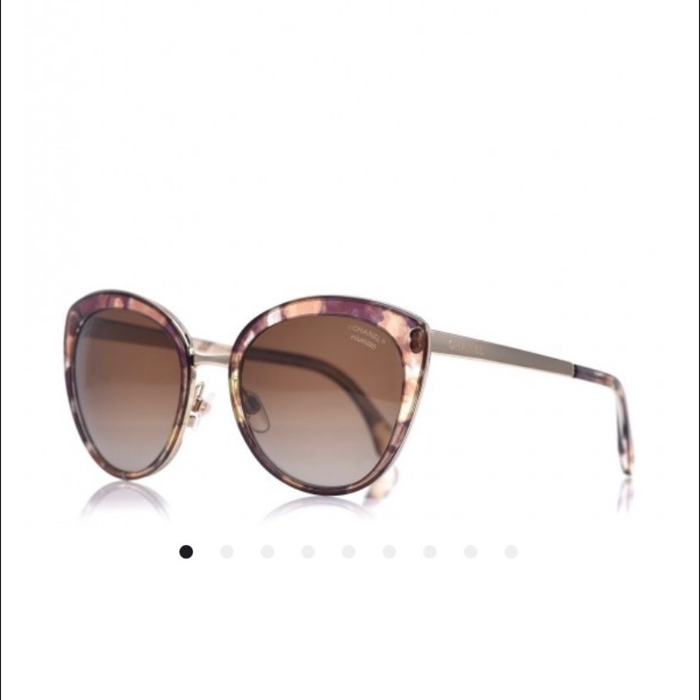 Chanel Polarized Metal Cat Eye Sunglasses 4208 Brown